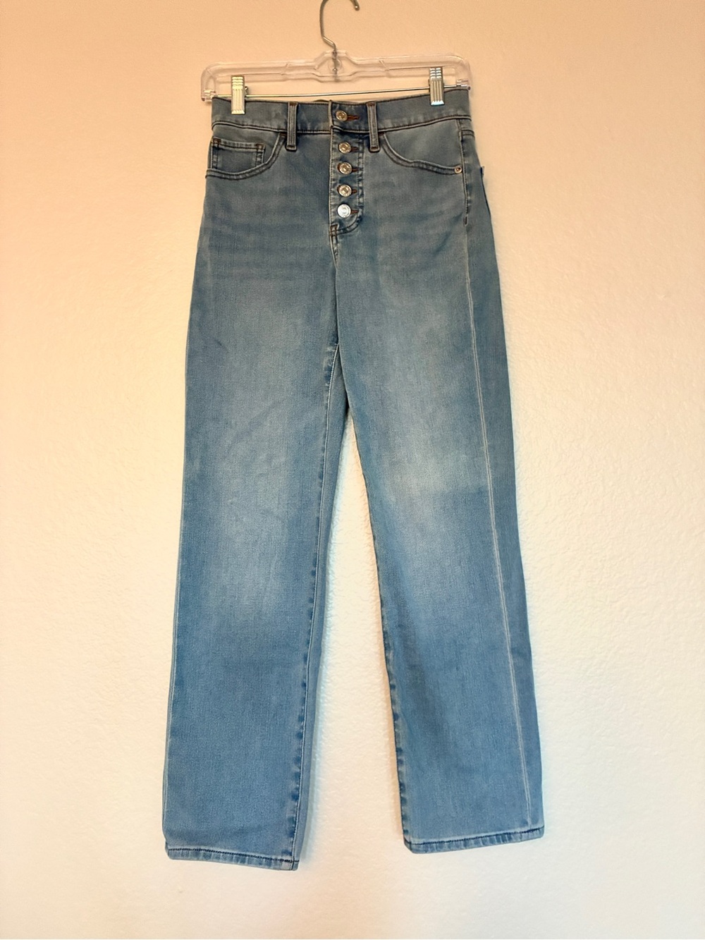Express Light Wash Straight Ankle High Rise Jeans Button Fly Women's Size 2 Y2K
